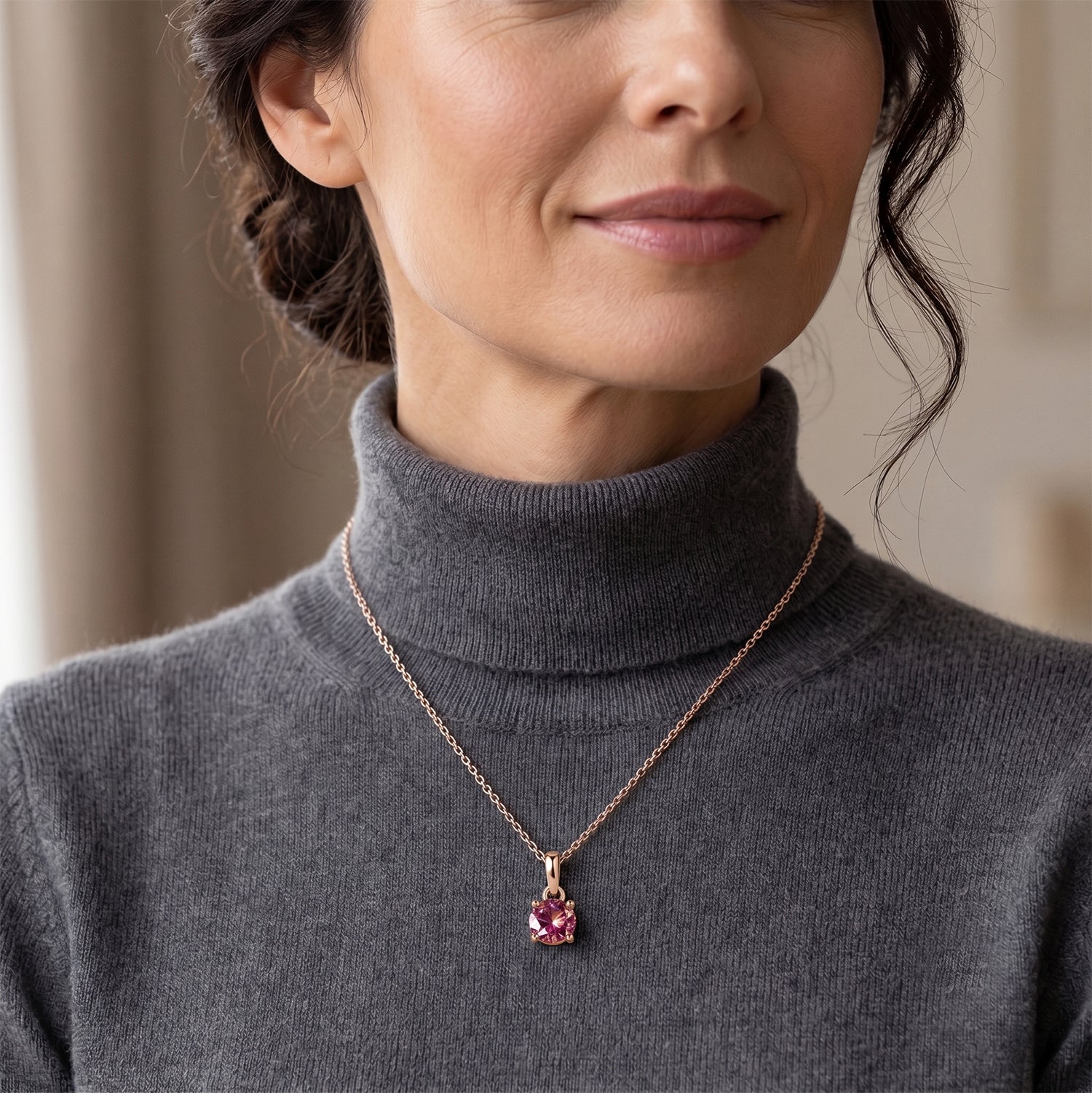 Pink Moissanite Solitaire Pendant in Rose Gold Plated Sterling Silver with Chain (Size 20) V32540249 2