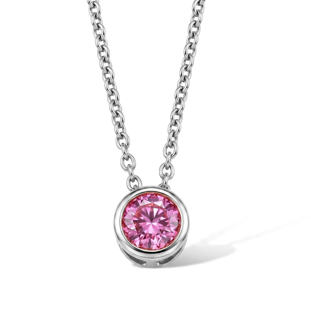 Pink Moissanite Solitaire Pendant in Rhodium Overlay Sterling Silver with Chain (Size 20)_4488185