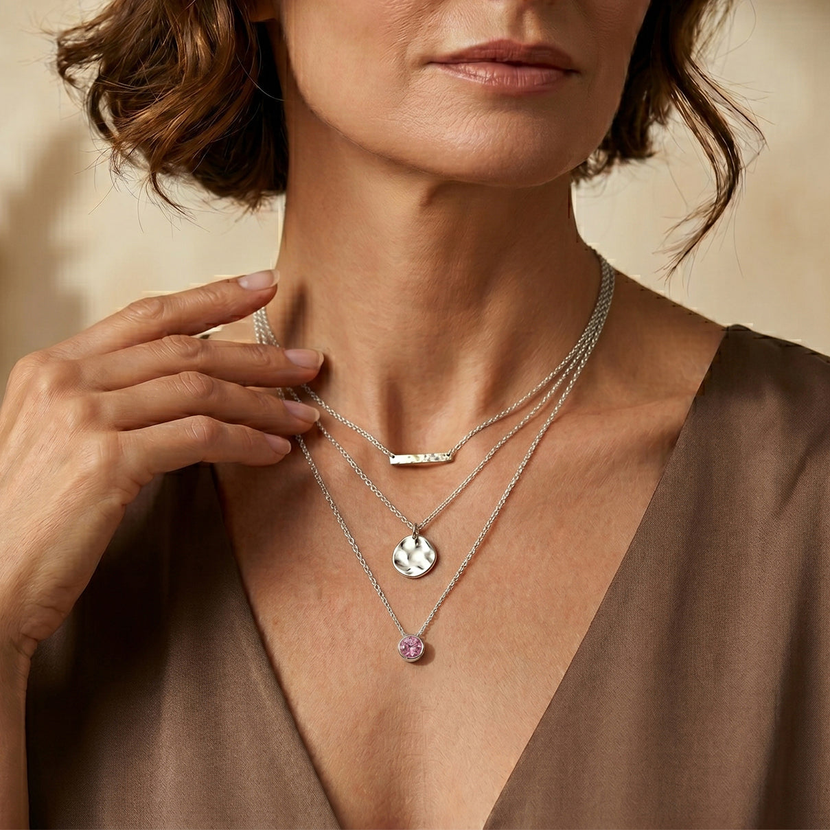 Pink Moissanite Solitaire Pendant in Rhodium Overlay Sterling Silver with Chain (Size 20) V32516212 2