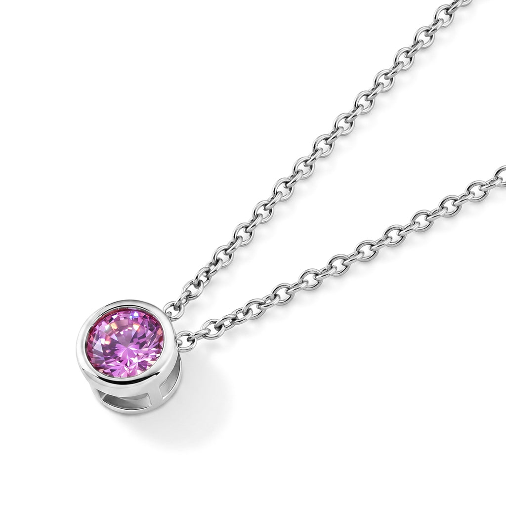 Pink Moissanite Solitaire Pendant in Rhodium Overlay Sterling Silver with Chain (Size 20)_4488185_3