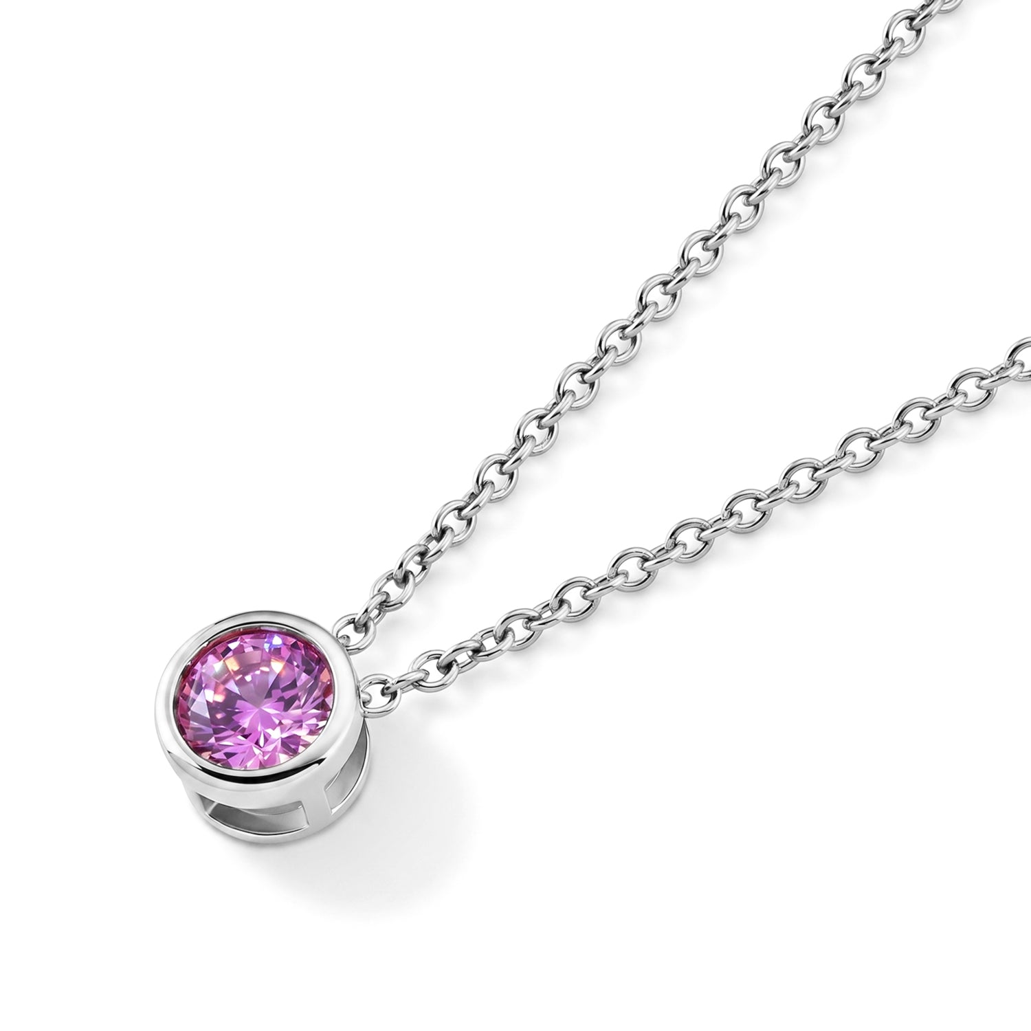 Pink Moissanite Solitaire Pendant in Rhodium Overlay Sterling Silver with Chain (Size 20) V32516212 3