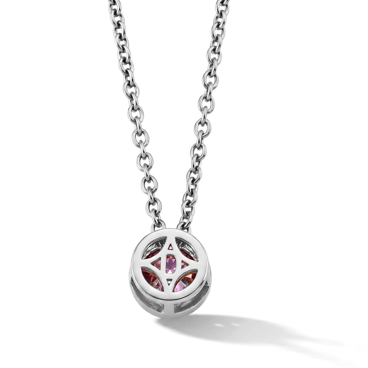 Pink Moissanite Solitaire Pendant in Rhodium Overlay Sterling Silver with Chain (Size 20) V32516212 4