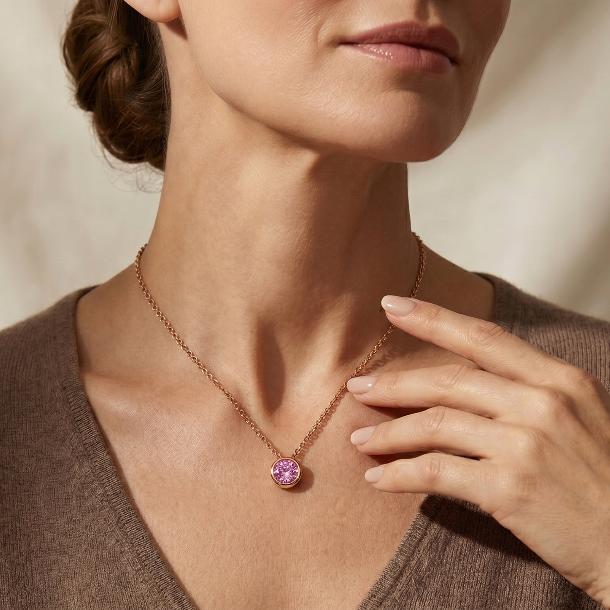 Pink Moissanite Solitaire Pendant in Rose Gold Plated Sterling Silver with Chain (Size 20) V32515548 1