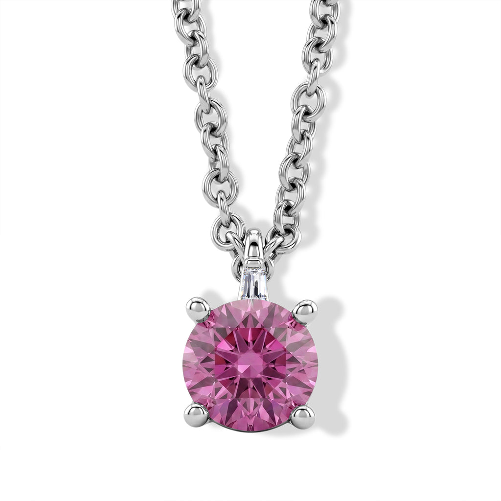 Pink Moissanite & Moissanite Solitaire Pendant in Rhodium Overlay Sterling Silver with Chain (Size 20)_4488198