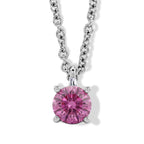 Pink Moissanite & Moissanite Solitaire Pendant in Rhodium Overlay Sterling Silver with Chain (Size 20)_4488198
