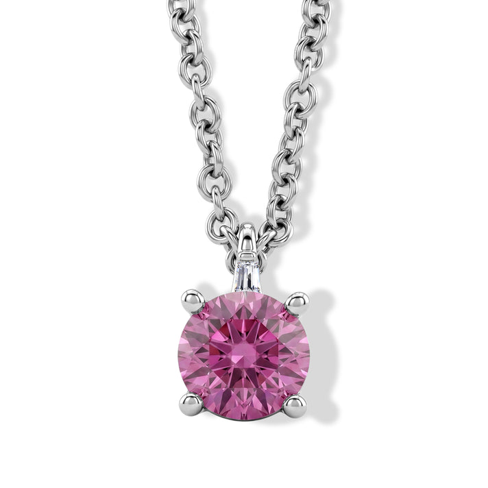 Pink Moissanite &amp; Moissanite Solitaire Pendant in Rhodium Overlay Sterling Silver with Chain (Size 20) 4488198 1