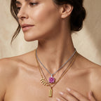 Pink Moissanite & Moissanite Solitaire Pendant in Rhodium Overlay Sterling Silver with Chain (Size 20)_4488198_2