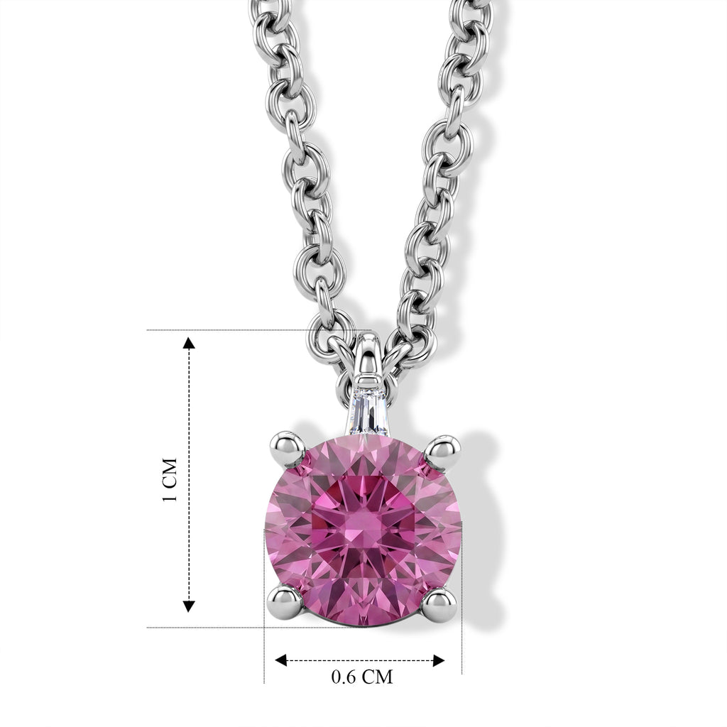 Pink Moissanite & Moissanite Solitaire Pendant in Rhodium Overlay Sterling Silver with Chain (Size 20)_4488198_4