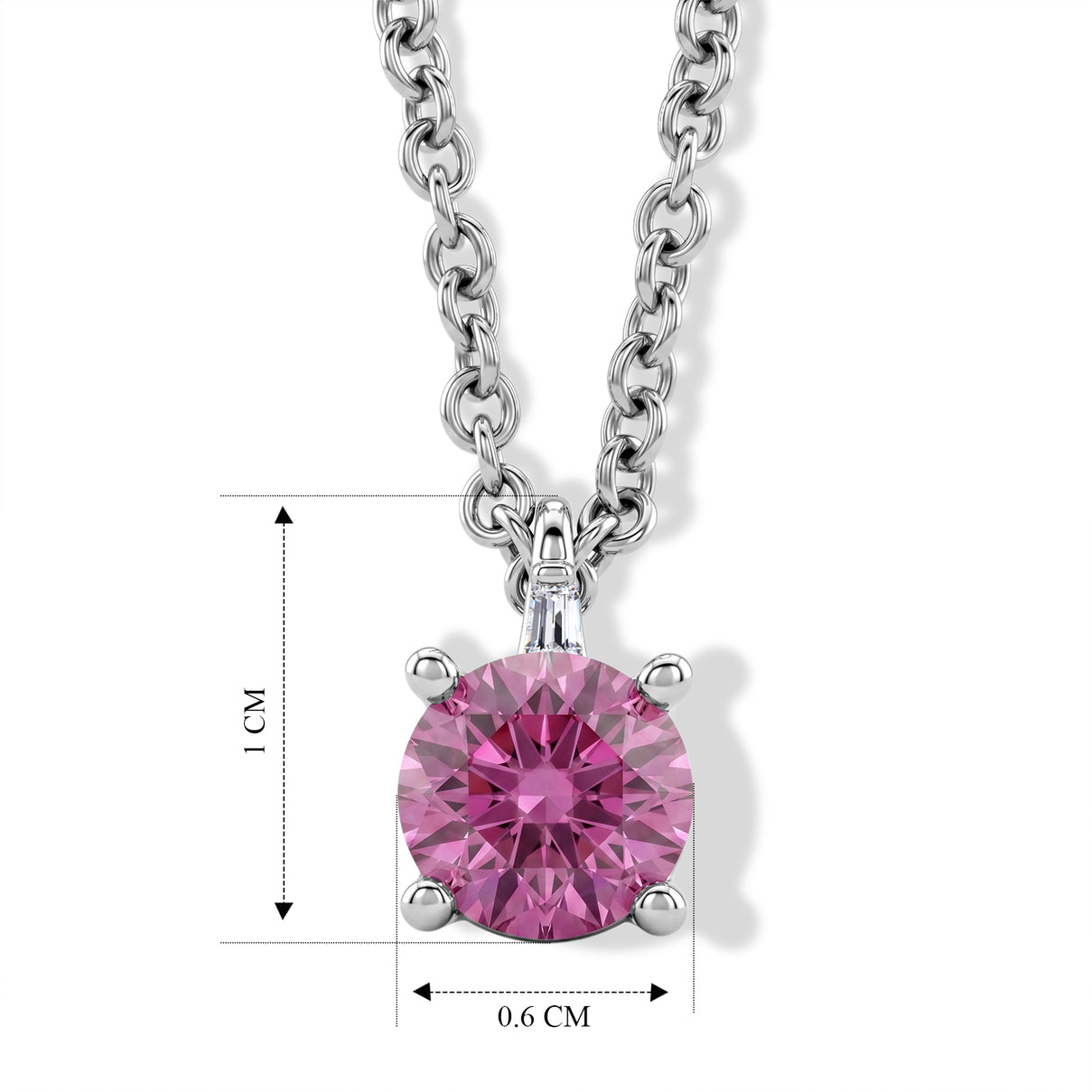 Pink Moissanite &amp; Moissanite Solitaire Pendant in Rhodium Overlay Sterling Silver with Chain (Size 20) V32521258 5