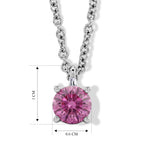 Pink Moissanite & Moissanite Solitaire Pendant in Rhodium Overlay Sterling Silver with Chain (Size 20)_4488198_4