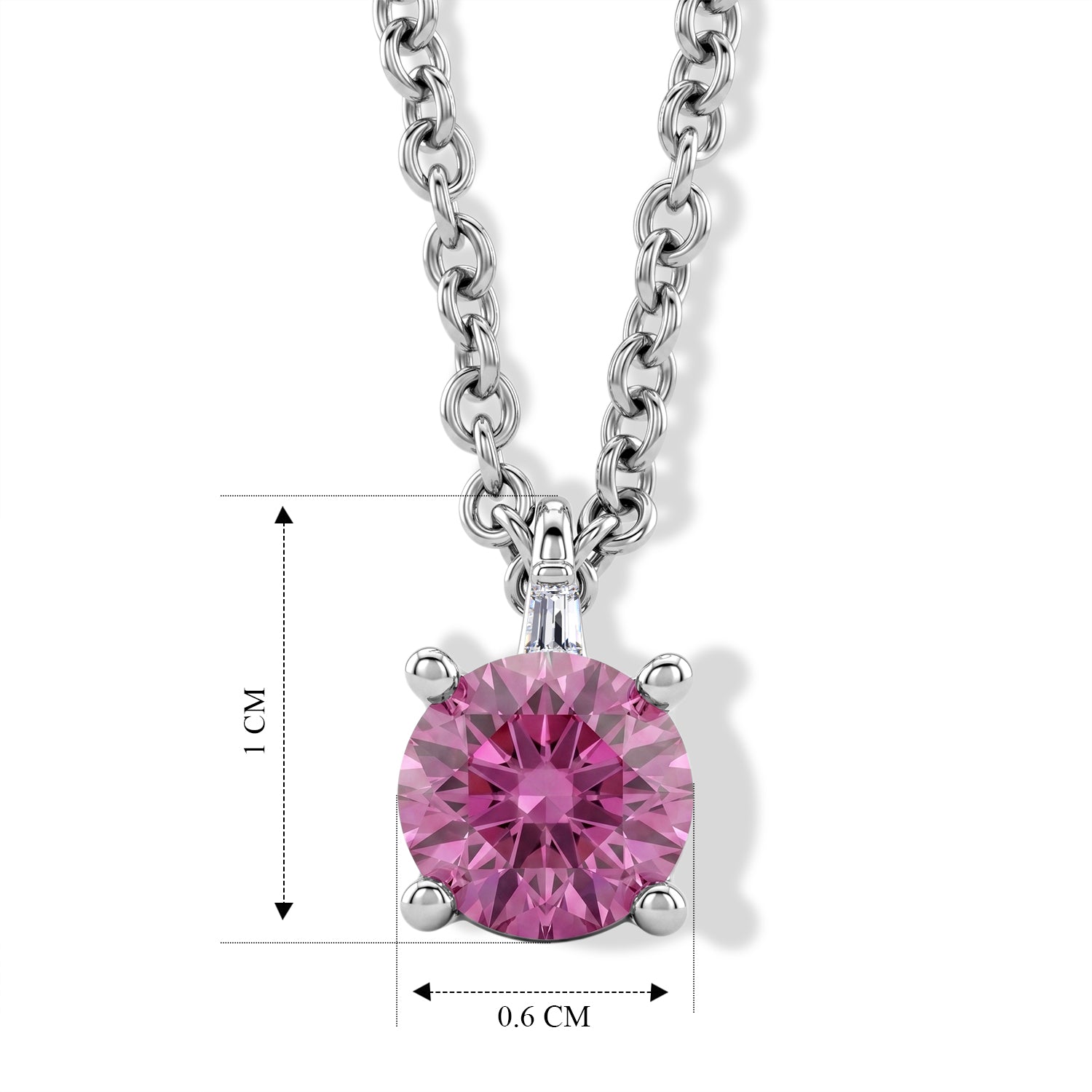 Pink Moissanite &amp; Moissanite Solitaire Pendant in Rhodium Overlay Sterling Silver with Chain (Size 20) V32521258 5