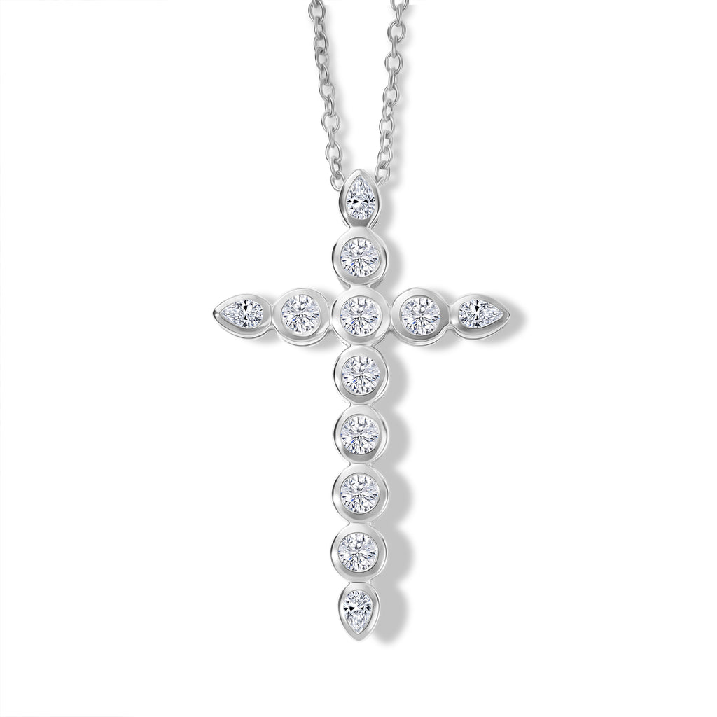 Luxuriant - Lab Grown Diamond (SI/G-H) Cross Pendant with Chain (Size 20) in Rhodium Overlay Sterling Silver 2.00 Ct._4488315