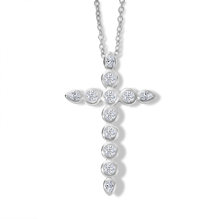 Luxuriant - Lab Grown Diamond (SI/G-H) Cross Pendant with Chain (Size 20) in Rhodium Overlay Sterling Silver 2.00 Ct. 4488315 1