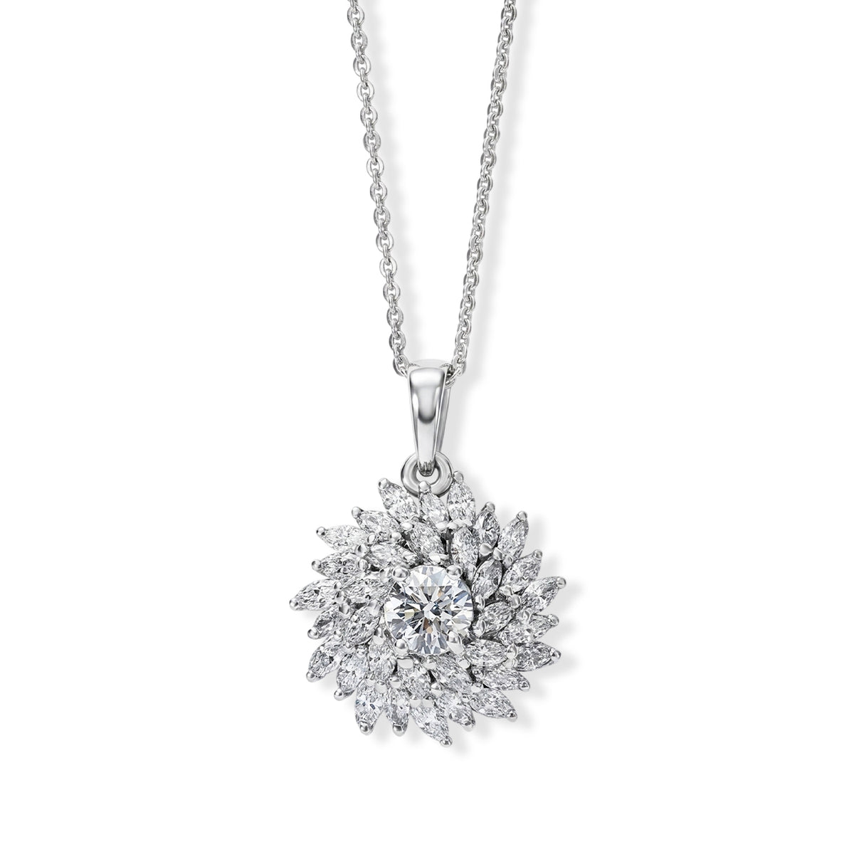 Luxuriant - Lab Grown Diamond (VS/E-F) Floral Design Pendant with Chain (Size 20) in Rhodium Overlay Sterling Silver 1.50 Ct. 4488316 0