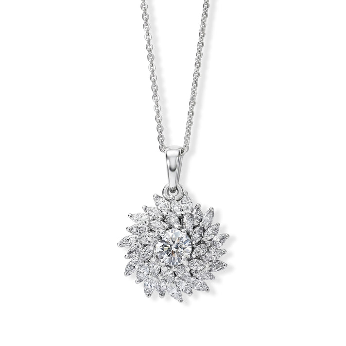Luxuriant - Lab Grown Diamond (VS/E-F) Floral Design Pendant with Chain (Size 20) in Rhodium Overlay Sterling Silver 1.50 Ct. 4488316 1
