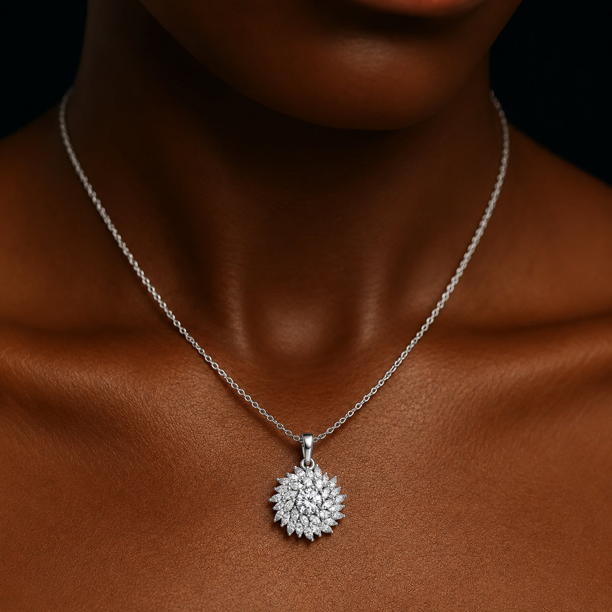 Luxuriant - Lab Grown Diamond (VS/E-F) Floral Design Pendant with Chain (Size 20) in Rhodium Overlay Sterling Silver 1.50 Ct. 4488316 3