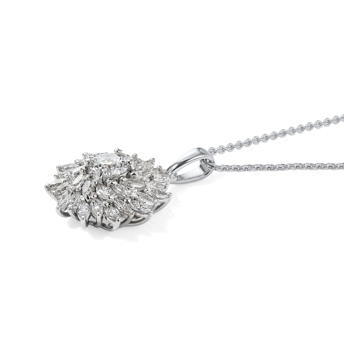 Luxuriant - Lab Grown Diamond (VS/E-F) Floral Design Pendant with Chain (Size 20) in Rhodium Overlay Sterling Silver 1.50 Ct. 4488316 4