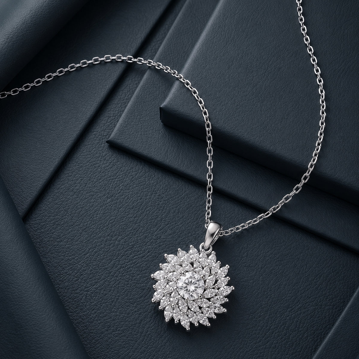 Luxuriant - Lab Grown Diamond (VS/E-F) Floral Design Pendant with Chain (Size 20) in Rhodium Overlay Sterling Silver 1.50 Ct. 4488316 6