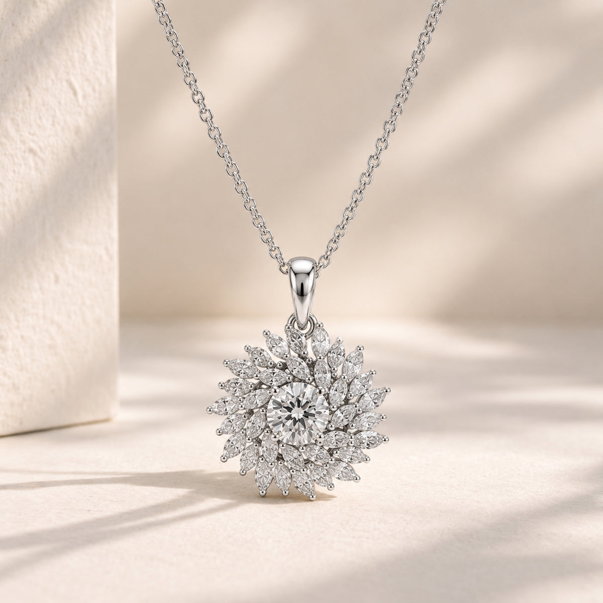 Luxuriant - Lab Grown Diamond (VS/E-F) Floral Design Pendant with Chain (Size 20) in Rhodium Overlay Sterling Silver 1.50 Ct. 4488316 8