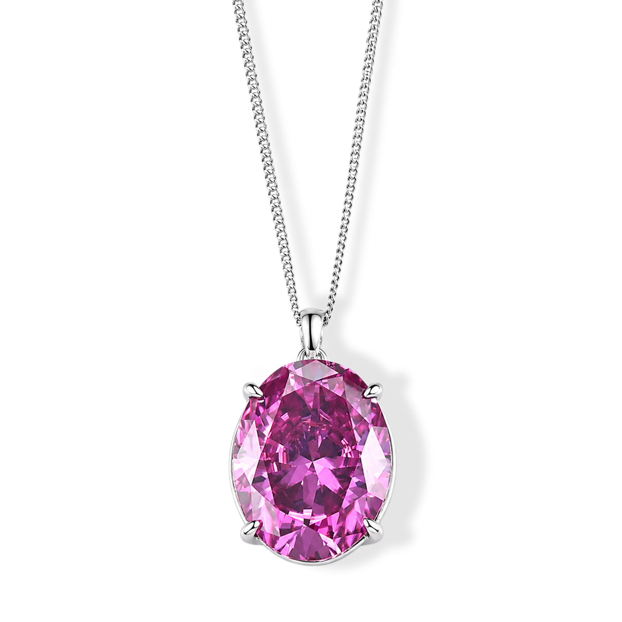 Biggest Carat Weight - Pink Moissanite Solitaire Pendant with Chain (Size 18) in Rhodium Overlay Sterling Silver 20.00 Ct. V32518222 0