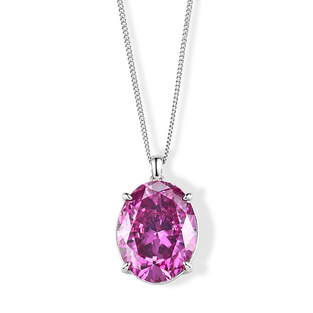 Biggest Carat Weight - Pink Moissanite Solitaire Pendant with Chain (Size 18) in Rhodium Overlay Sterling Silver 20.00 Ct. V32518222 0