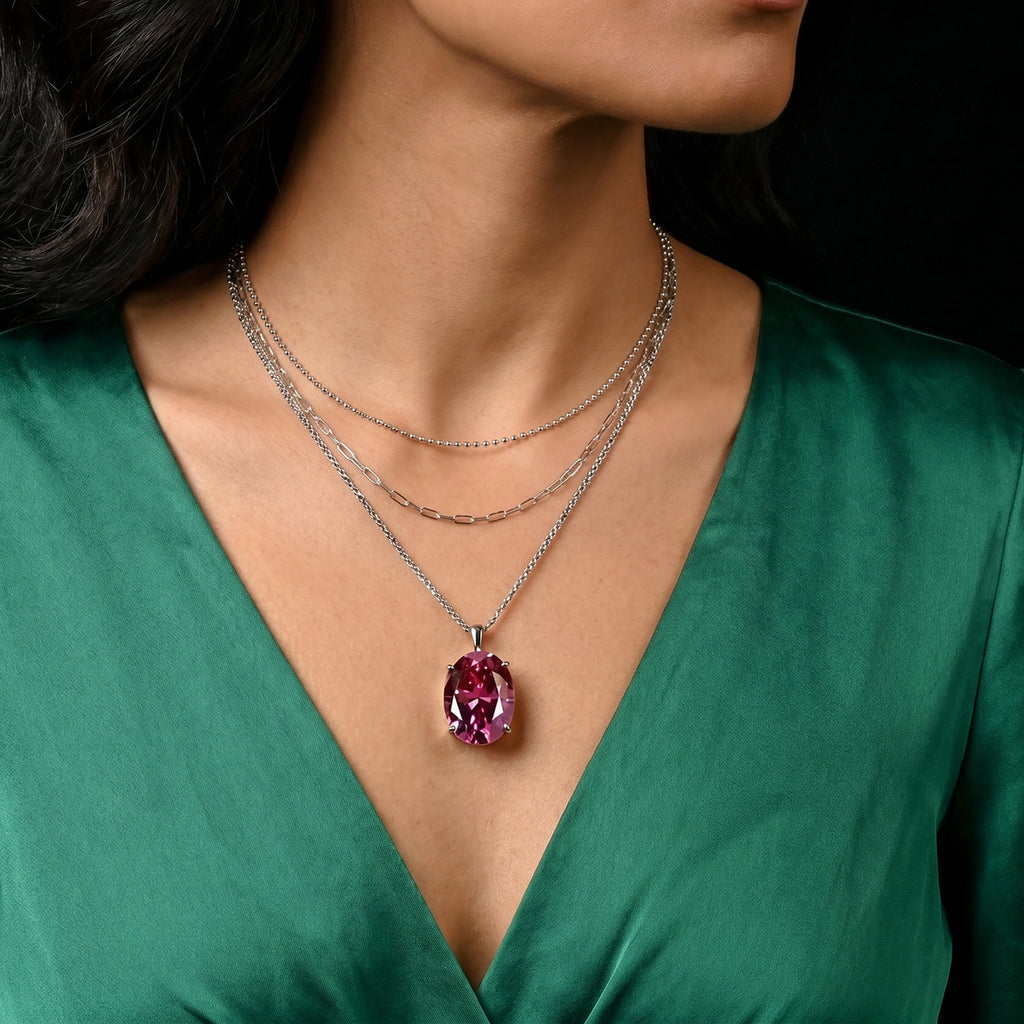 Biggest Carat Weight - Pink Moissanite Solitaire Pendant with Chain (Size 18) in Rhodium Overlay Sterling Silver 20.10 Ct._4488443_2