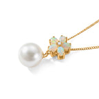 D'Joy - Premium White Edison Pearl (10-11mm), Ethiopian Opal & White Zircon Floral Drop Pendant with Chain (Size 18) in Yellow Gold Plated Sterling Silver 8.54 Ct._4488536_3