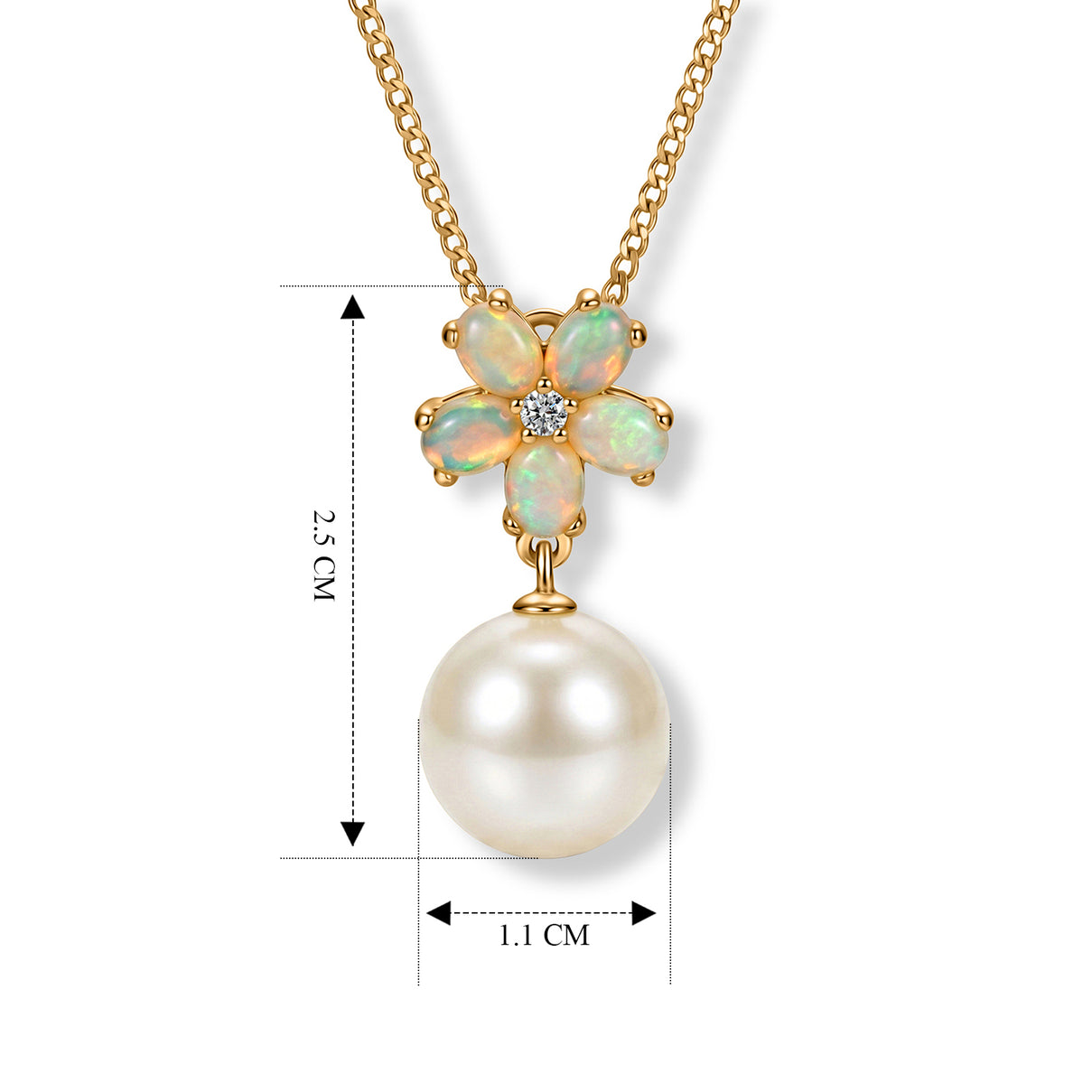 D'Joy - Premium White Edison Pearl (10-11mm), Ethiopian Opal &amp; White Zircon Floral Drop Pendant with Chain (Size 18) in Yellow Gold Plated Sterling Silver 8.54 Ct. 4488536 6