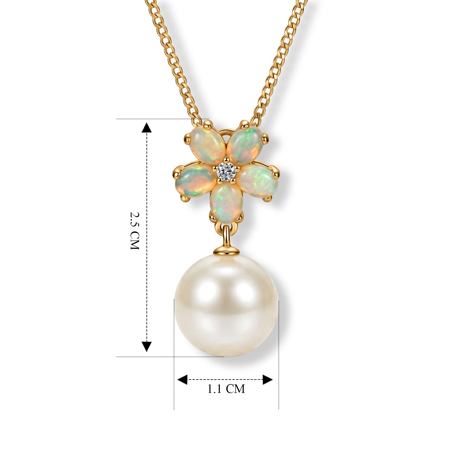 D'Joy - Premium White Edison Pearl (10-11mm), Ethiopian Opal &amp; White Zircon Floral Drop Pendant with Chain (Size 18) in Yellow Gold Plated Sterling Silver 8.54 Ct. 4488536 6