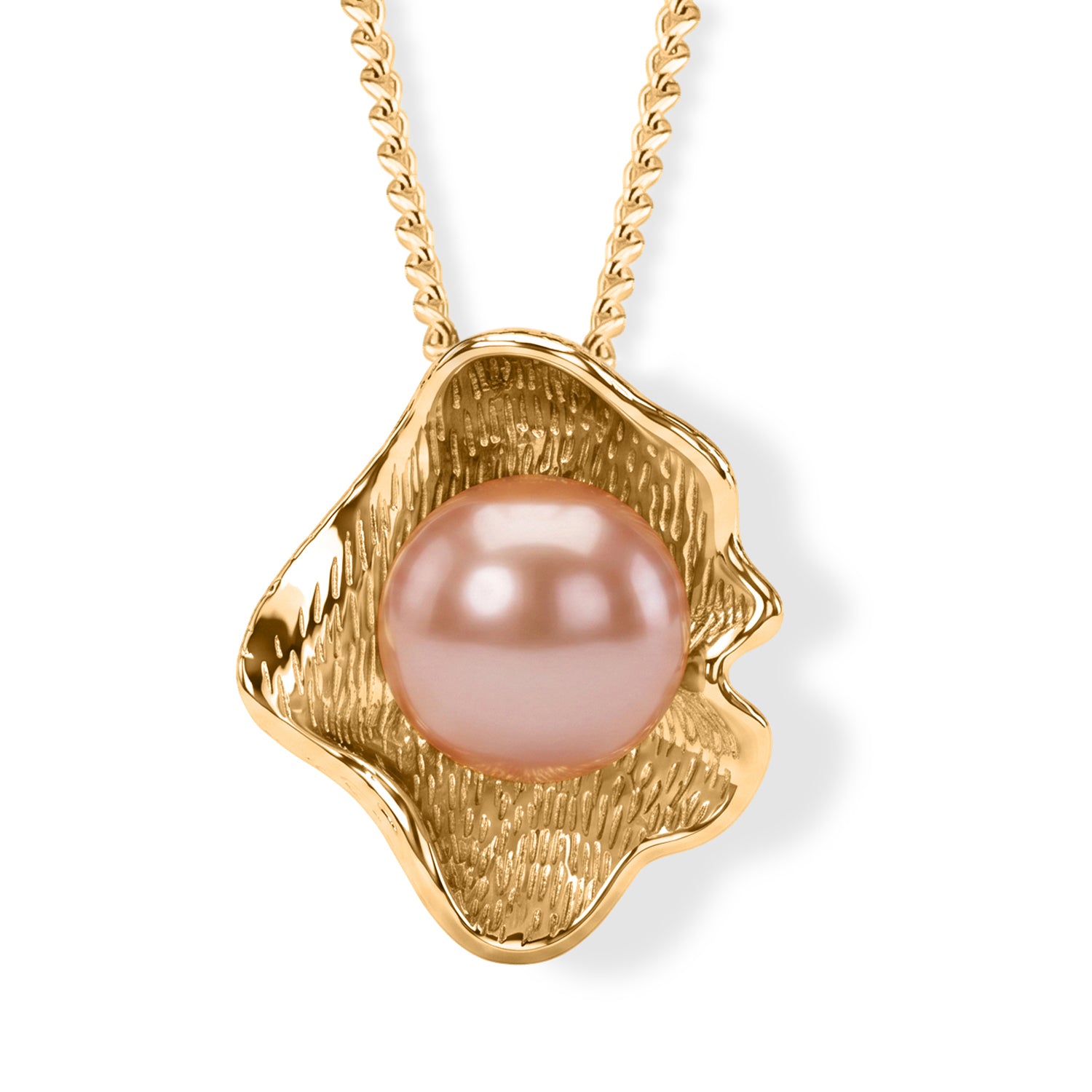 D'Joy - AAA Peach Edison (9-10mm) Ball Pendant with Chain (Size 18) in Yellow Gold Plated Sterling Silver 5.90 Ct. 4488547 0