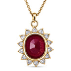 GRAND STATEMENT MIRAGE COLLECTION - AAA African Ruby & Moissanite Halo Pendant with Chain (Size 20) in 18K Vermeil Yellow Gold Plated Sterling Silver 7.90 Ct._4488780_4