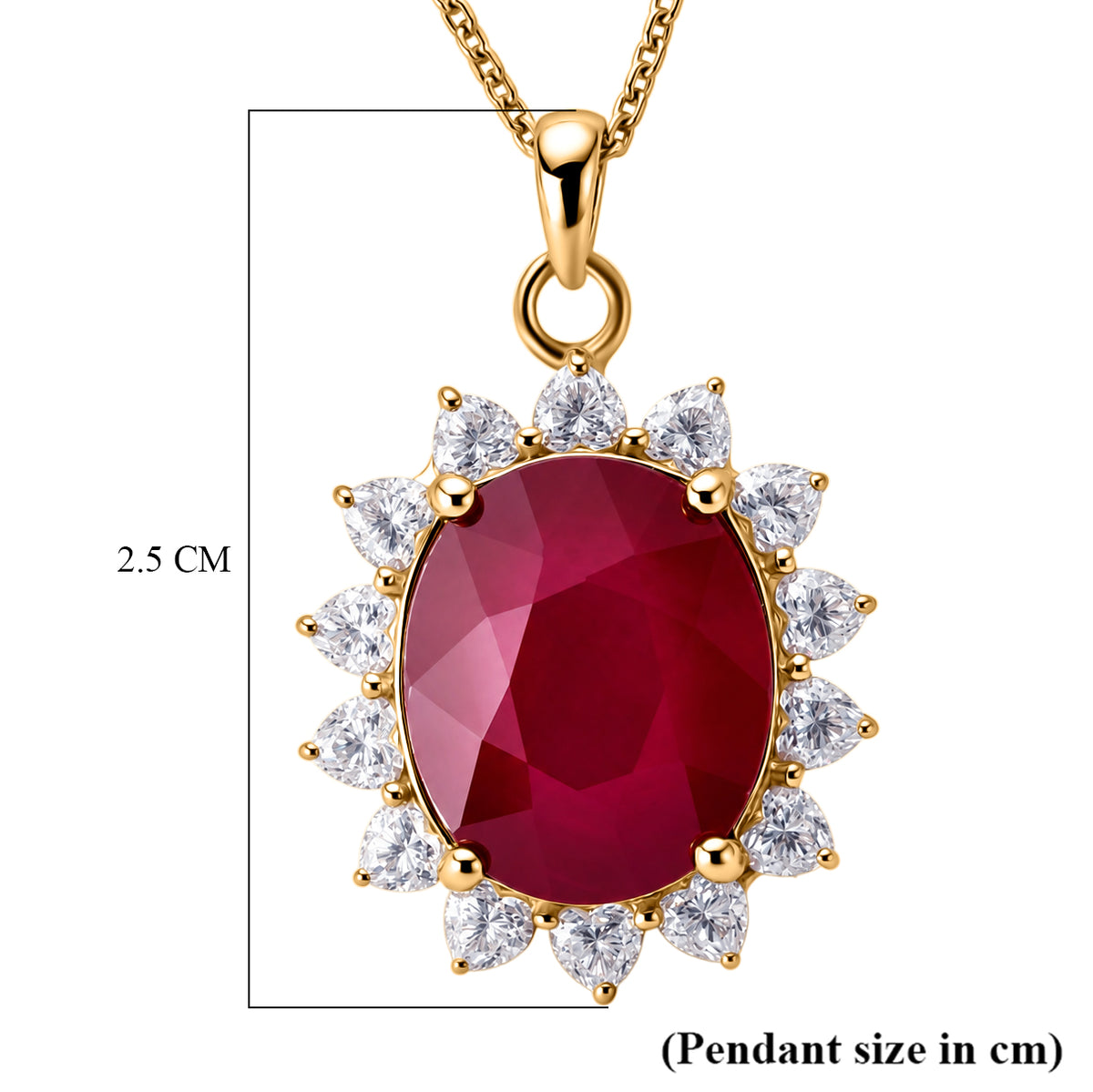 GRAND STATEMENT MIRAGE COLLECTION - AAA African Ruby &amp; Moissanite Halo Pendant with Chain (Size 20) in 18K Vermeil Yellow Gold Plated Sterling Silver 7.90 Ct. V32515223 6