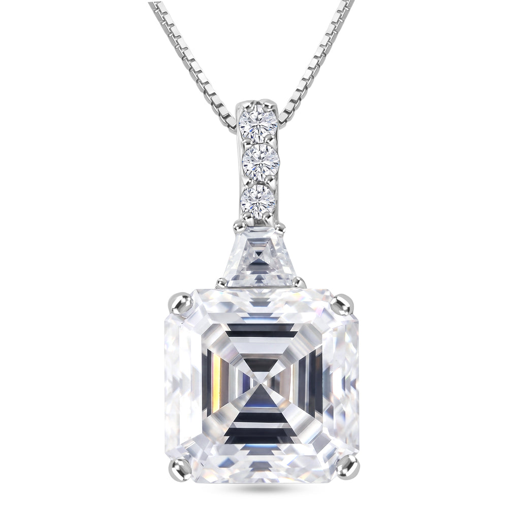 The Royal Asscher Commission - Moissanite Pendant with Chain (Size 20) in Rhodium Overlay Sterling Silver 6.30 Ct._4489123