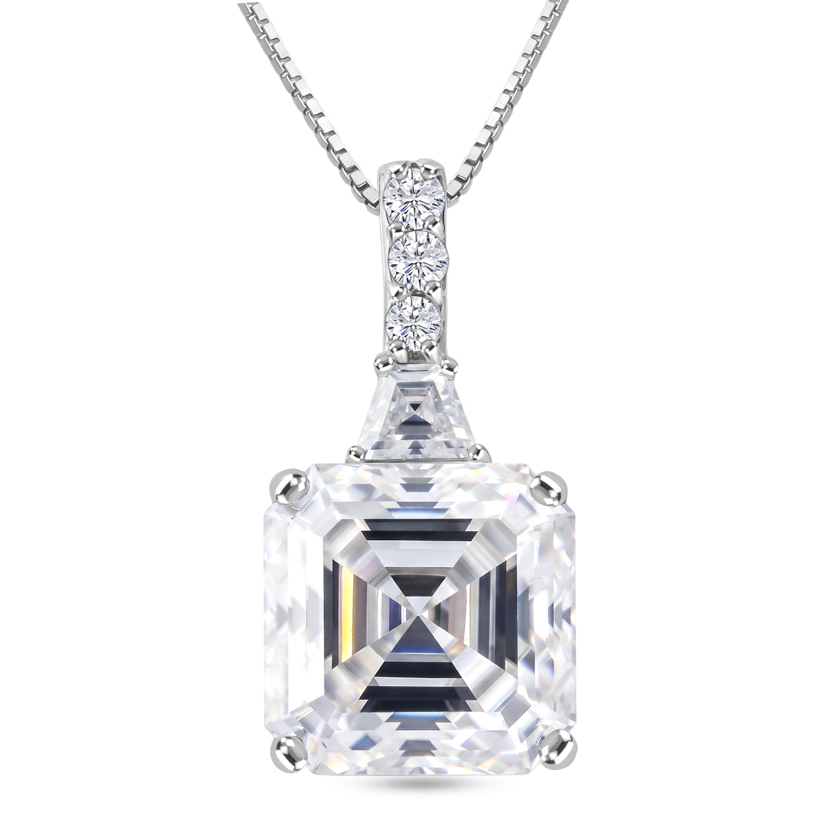 The Royal Asscher Commission - Moissanite Pendant with Chain (Size 20) in Rhodium Overlay Sterling Silver 6.30 Ct. V32526101 0