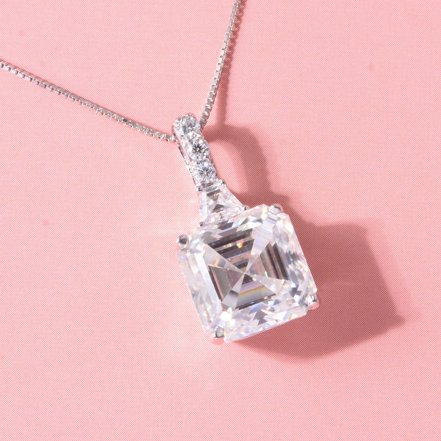 The Royal Asscher Commission - Moissanite Pendant with Chain (Size 20) in Rhodium Overlay Sterling Silver 6.30 Ct. V32526101 2