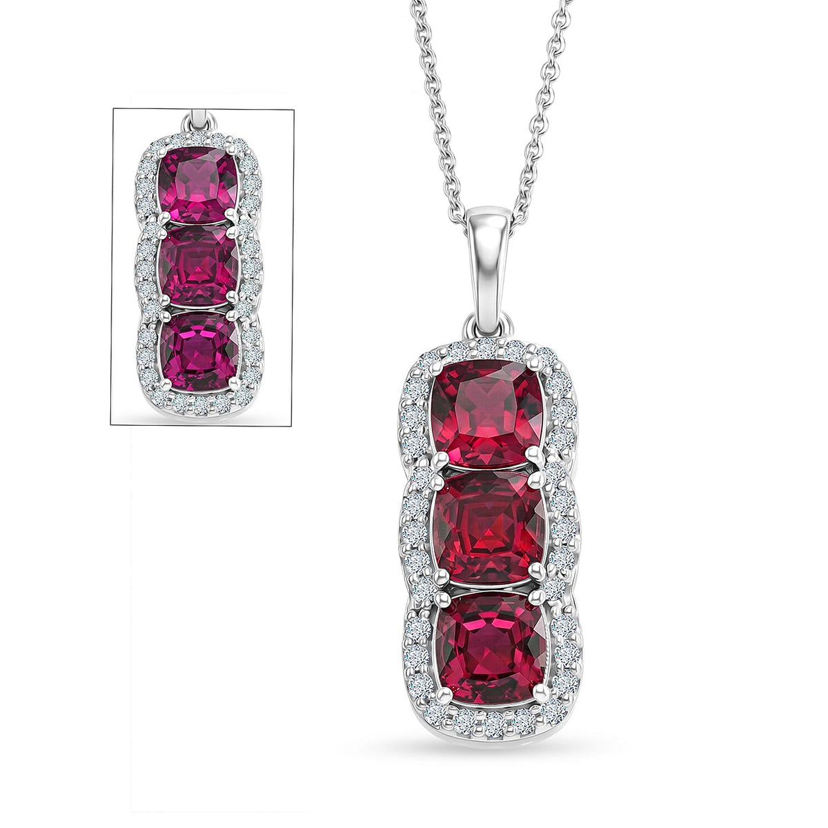 Certified and Appraised Colour Change Garnet,  Moissanite Pendant with Torn Chain 19DC (Size 18) in Rhodium Overlay Sterling Silver 0.64 ct  3.970  Ct. 4489300 0