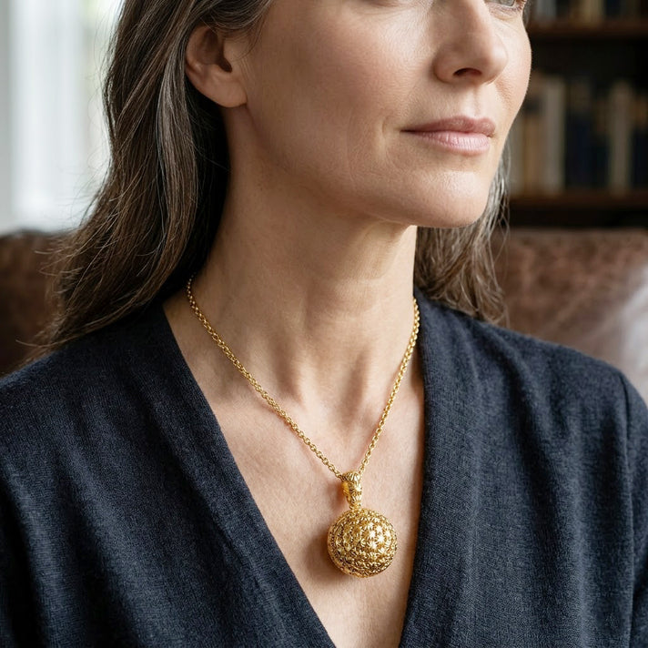 EverTrue Bronzella Collection - Textured Spherical Pendant with Chain (Size 20) in 18K Gold Plating 4489329 2