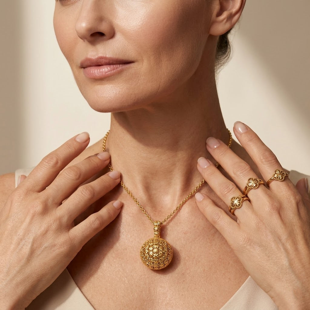 EverTrue Bronzella Collection - Textured Spherical Pendant with Chain (Size 20) in 18K Gold Plating 4489329 3