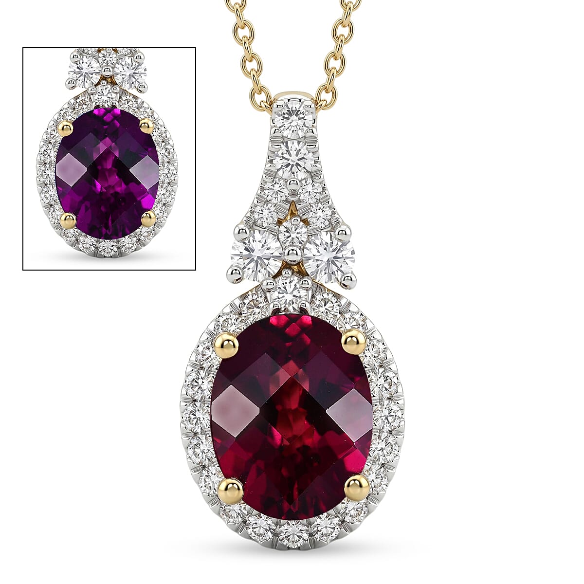 10K Yellow Gold,  Colour Change Garnet,  Lab Grown Diamond Pendant with Chain (Size 18) 2.88ct  Gold Wt. 3.18 Gms  2.880  Ct. 4489350 0