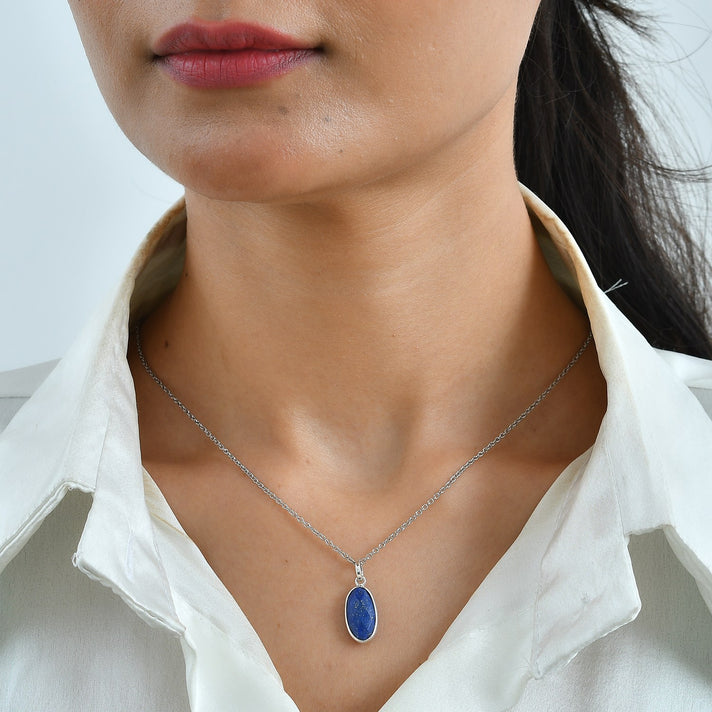 Lapis Lazuli Solitaire Pendant in Sterling Silver with Chain (Size 20) 4.86 Ct. 4489382 2