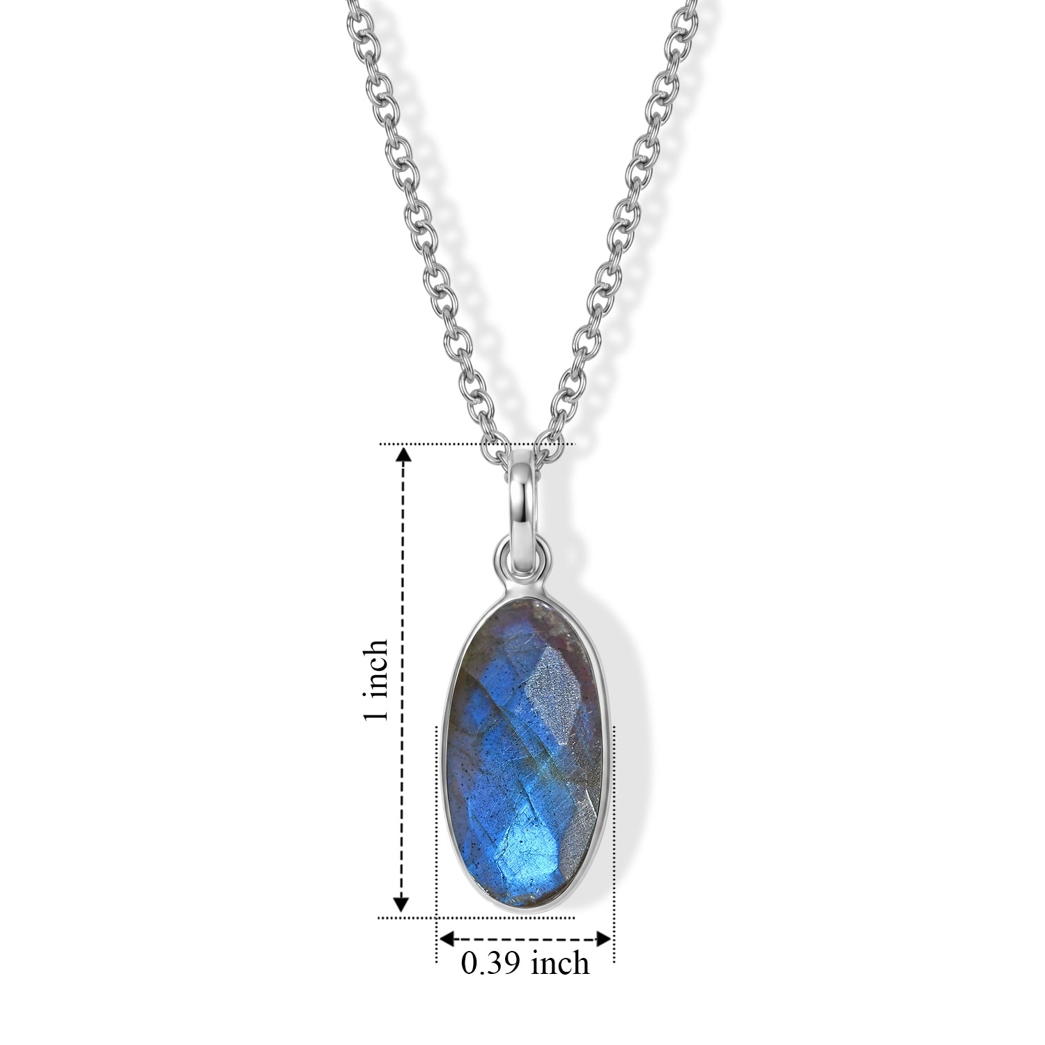 Labradorite Solitaire Pendant in Sterling Silver with Chain (Size 20) 4.46 Ct. 4489385 4