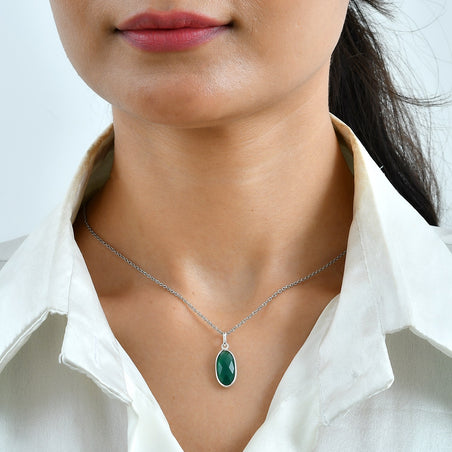 Green Onyx Solitaire Pendant in Sterling Silver with Chain (Size 20) 4.80 Ct. 4489386 2