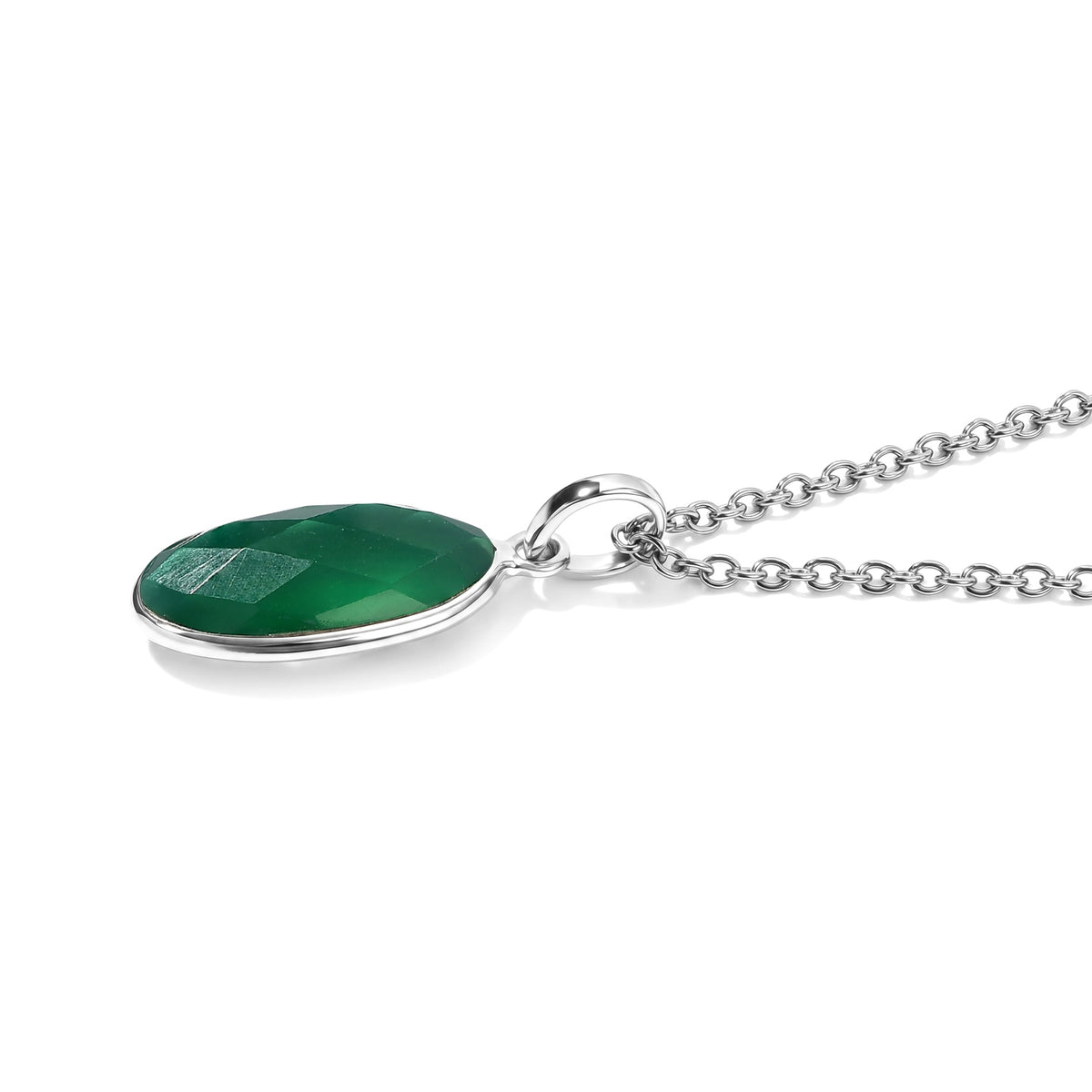 Green Onyx Solitaire Pendant in Sterling Silver with Chain (Size 20) 4.80 Ct. V32512365 4
