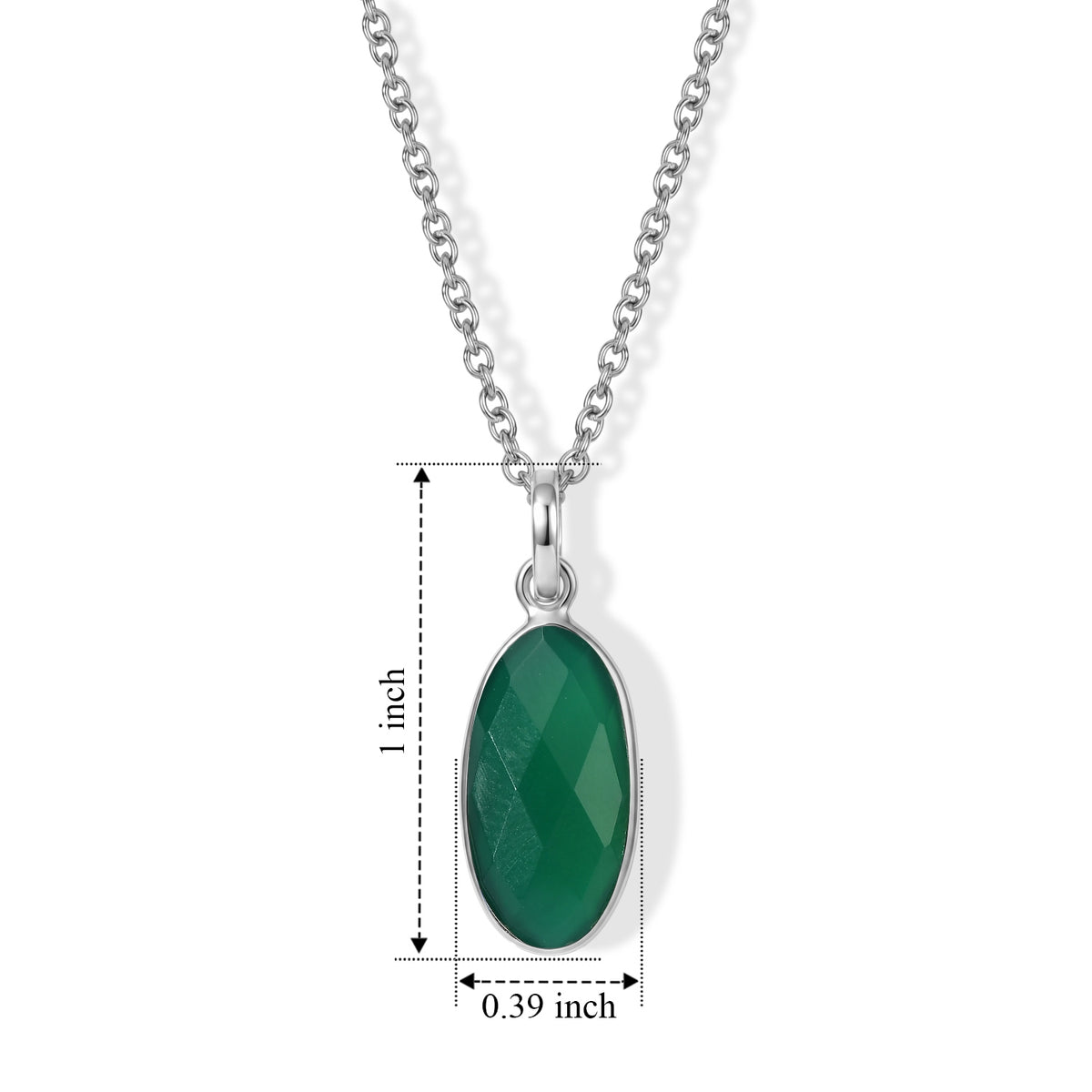 Green Onyx Solitaire Pendant in Sterling Silver with Chain (Size 20) 4.80 Ct. V32512365 5