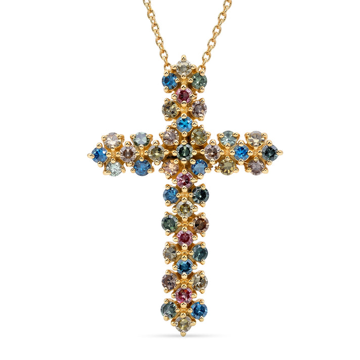 LUXURIANT Lab Grown Multi-Diamond Cross Pendant with Chain (Size 18-2 Ext) in 18K Vermeil Yellow Gold Plated Sterling Silver (SI-G-H) 4489571 1