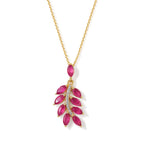 D'Joy - Premium African Ruby & White Zircon Leaf Pendant with Chain (Size 20) in Yellow Gold Plated Sterling Silver 2.07 Ct._4489579