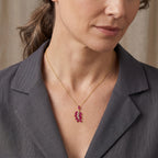 D'Joy - Premium African Ruby & White Zircon Leaf Pendant with Chain (Size 20) in Yellow Gold Plated Sterling Silver 2.07 Ct._4489579_1