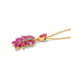 D'Joy - Premium African Ruby & White Zircon Leaf Pendant with Chain (Size 20) in Yellow Gold Plated Sterling Silver 2.07 Ct._4489579_3