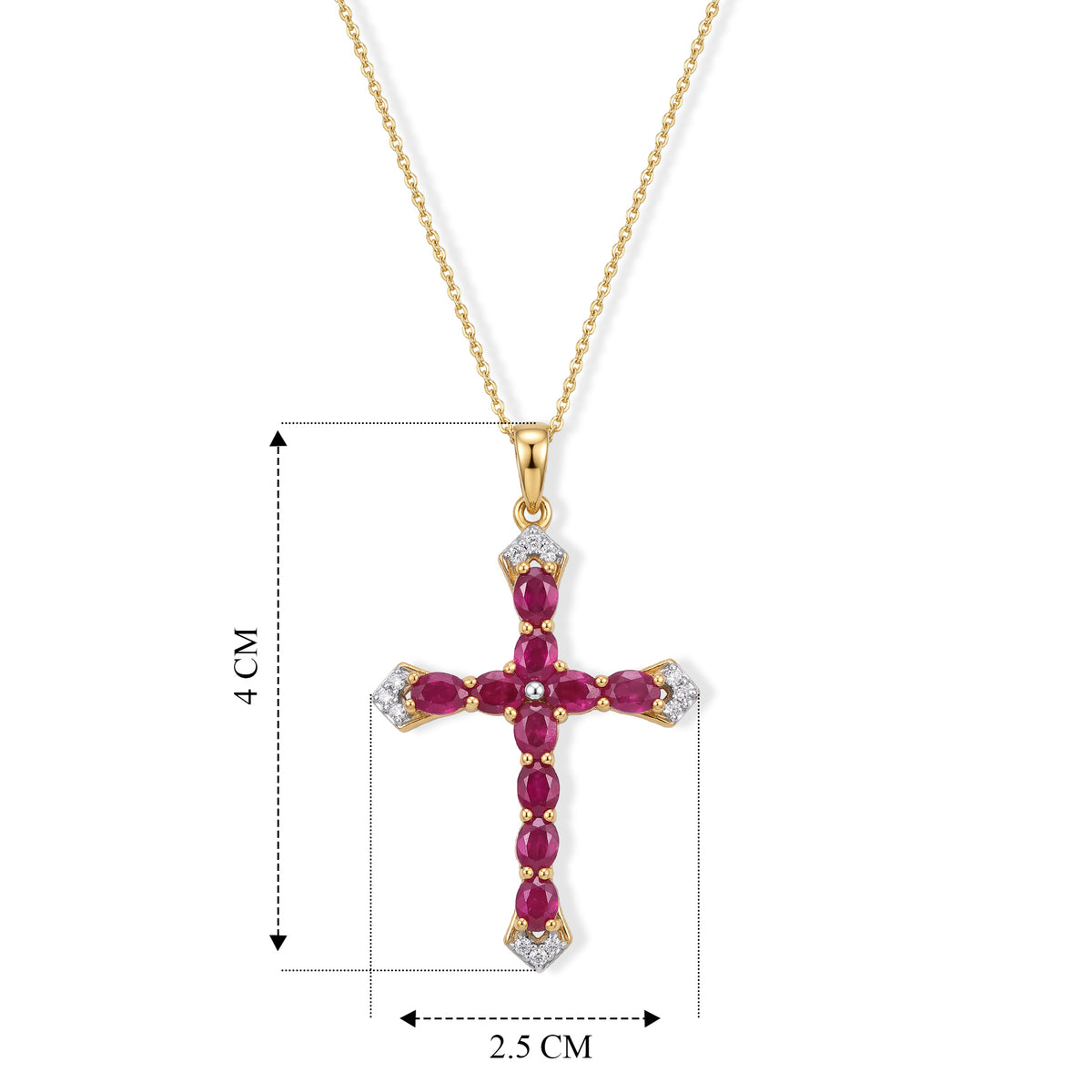 D'Joy - Premium African Ruby &amp; White Zircon Cross Pendant with Chain (Size 20) in Yellow Gold Plated Sterling Silver 3.00 Ct. 4489585 5