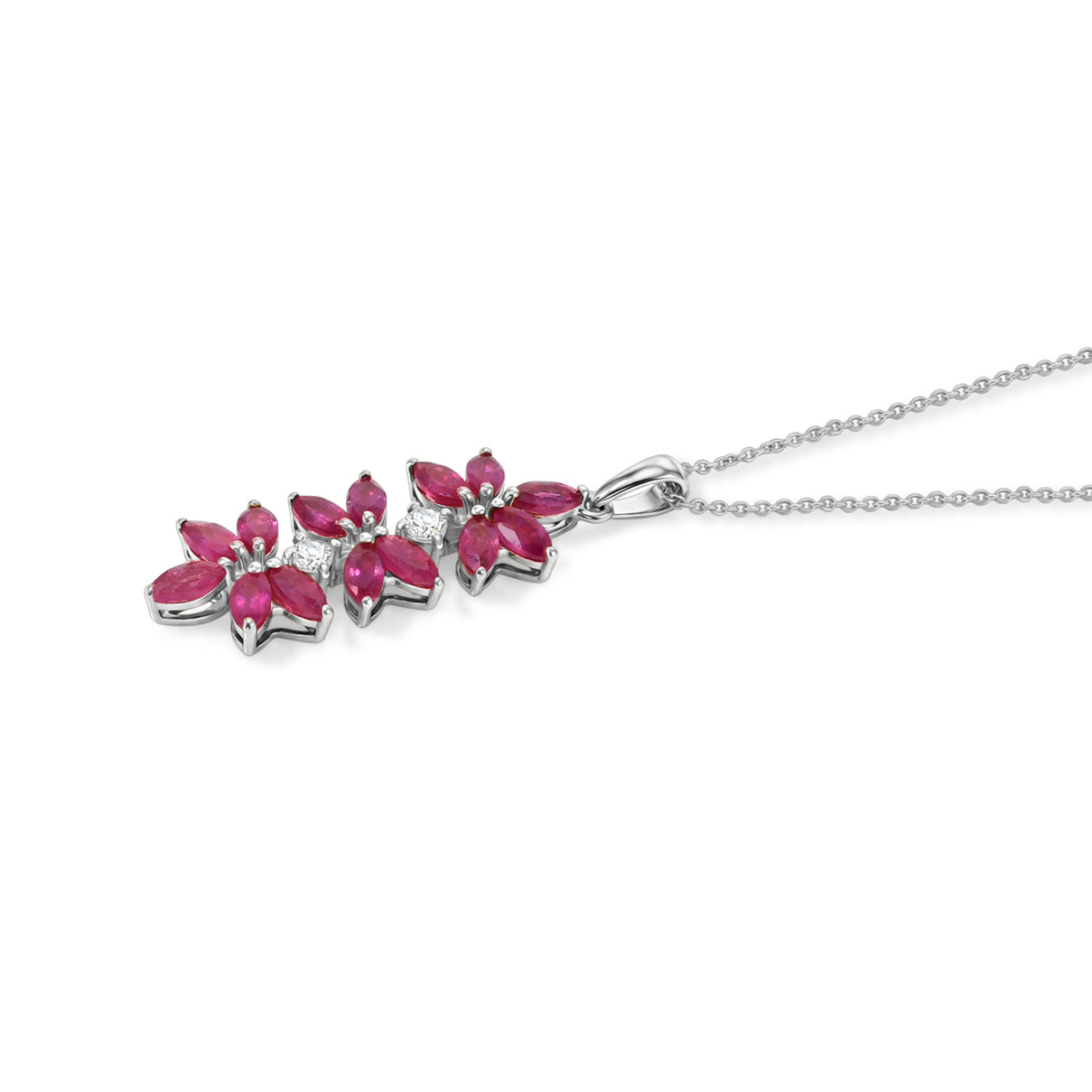 D'Joy - African Ruby &amp; White Zircon Floral Pendant with Chain (Size 20) in Platinum Overlay Sterling Silver 3.40 Ct. 4489587 3
